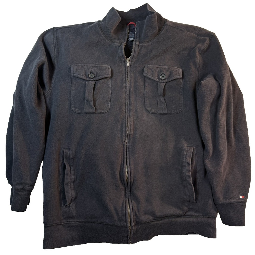 Tommy Hilfiger Sherpa Fleece Lined Jacket Y2K Mens XL Full Zip Utility Black